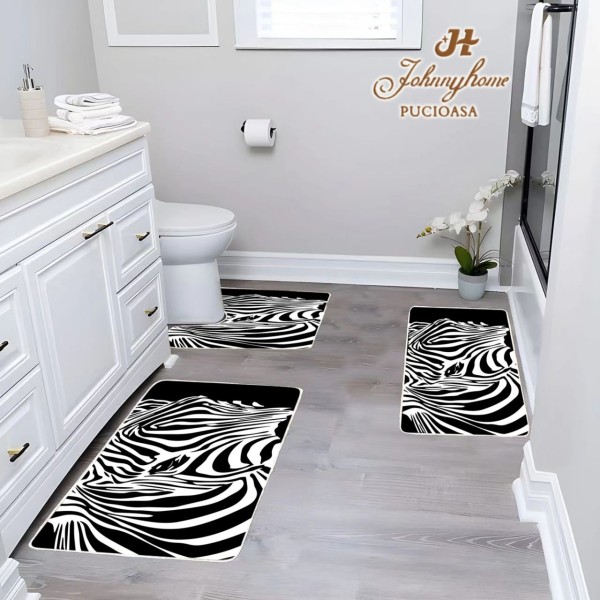 Set 3 Covorase Baie Antiderapante, Alb-Negru, zebra, CAM-099