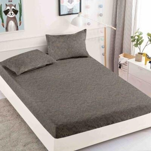 Husa pat cu elastic, Bumbac FINET, 180x200cm, 2 fete de perne 50x70cm, Bej inchis, HDF-154