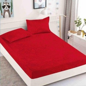 Husa pat cu elastic, Bumbac FINET, 180x200cm, 2 fete de perne 50x70cm, Rosu, HDF-021