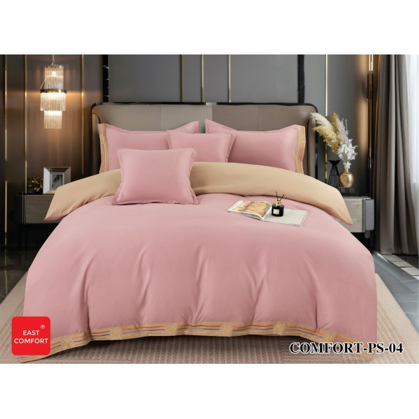 Lenjerie pat dublu, bumbac fin, 6 piese, brodata, Roz-Maro, LFB-044