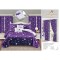Lenjerie pat dublu, BUMBAC FINET, 6 piese, cu cearsaf cu ELASTIC, plus 2 DRAPERII, Mov-Alb, stele, LFG-022