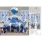 Set Lenjerie de pat din Finet Gros, cu ELASTIC, 6 Piese, Pat 2 Persoane, plus 2 Draperii, Alb-Albastru, flori, LFG-023