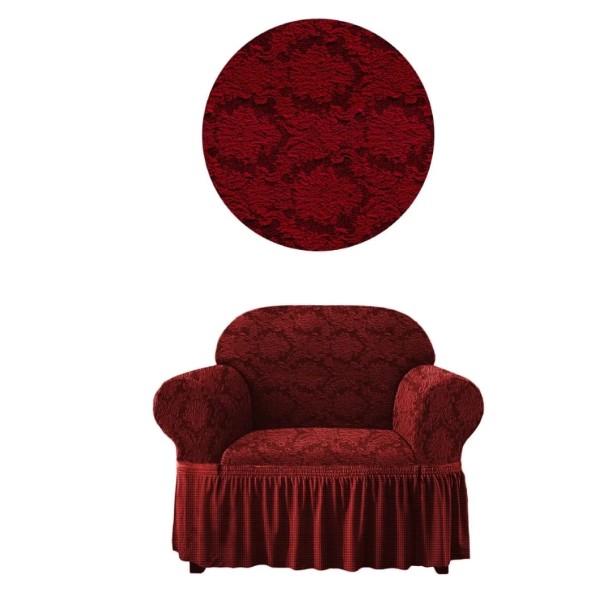 Husa elastica pentru fotoliu, model Jacquard cu volanas, Bordo, HCJ-019