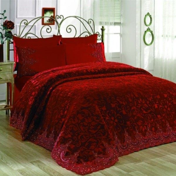 Set Cuvertură de lux Matlasată cu dantelă Elegantă, 6 piese, pat 2 persoane, Bordo, CME-001 Set Cuvertură de lux Matlasată cu dantelă Elegantă, 6 piese, pat 2 persoane, Bordo, CME-001