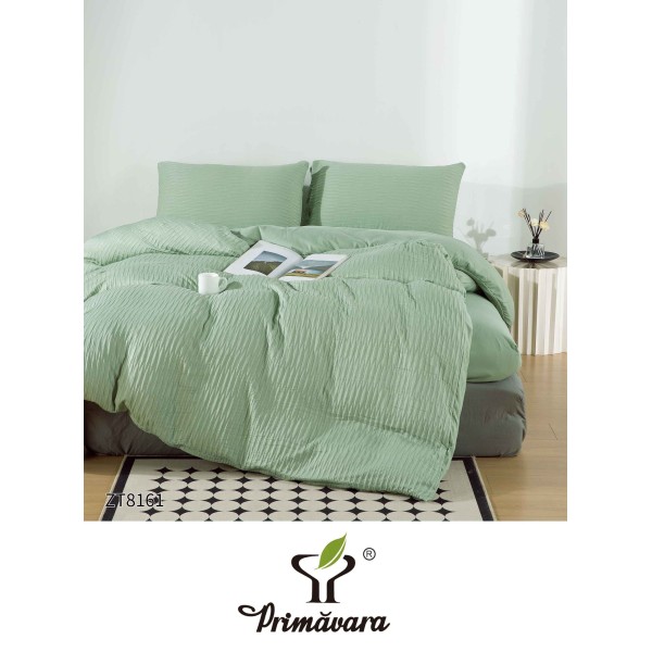 Set Lenjerie Pat Dublu din Finet Creponat, 4 Piese, cu Elastic, Vernil, LFC-036