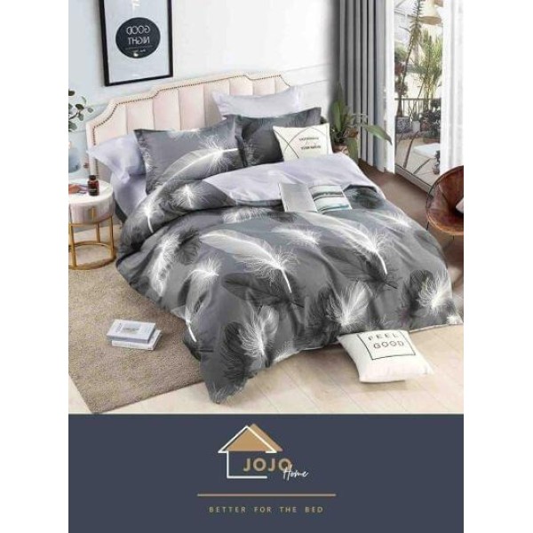 Lenjerie de Pat din Finet, 4 Piese, Pat 1 Persoana, Gri-Alb, pene, LFS-087