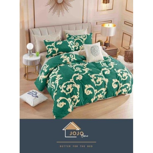 Lenjerie de Pat din Finet, 4 Piese, Pat 1 Persoana, Verde-Galben, frunze, LFS-089