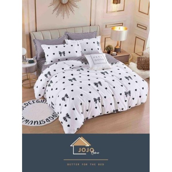 Lenjerie de Pat din Finet, 4 Piese, Pat 1 Persoana, Alb-Negru, fundulite, LFS-81