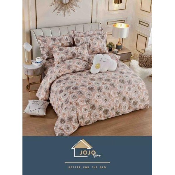 Set Lenjerie de Pat din Finet cu 2 Fete, 6 Piese, Pat 2 Persoane, Maro-Bej, flori, LDF-025