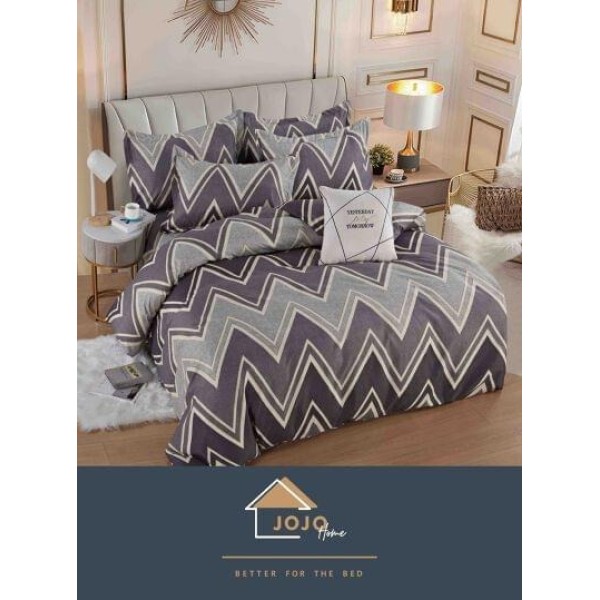 Set Lenjerie de Pat din Finet cu 2 Fete, 6 Piese, Pat 2 Persoane, Bej-Gri, zig zag, LDF-087