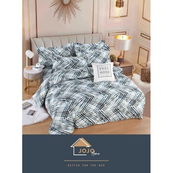 Set Lenjerie de Pat din Finet cu 2 Fete, 6 Piese, Pat 2 Persoane, Alb-Vernil, linii, LDF-092