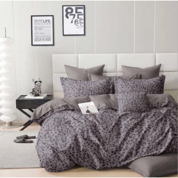 Lenjerie pat dublu, 4 piese, Bumbac Satinat Superior, Gri-Negru, animal print, LDBS-292