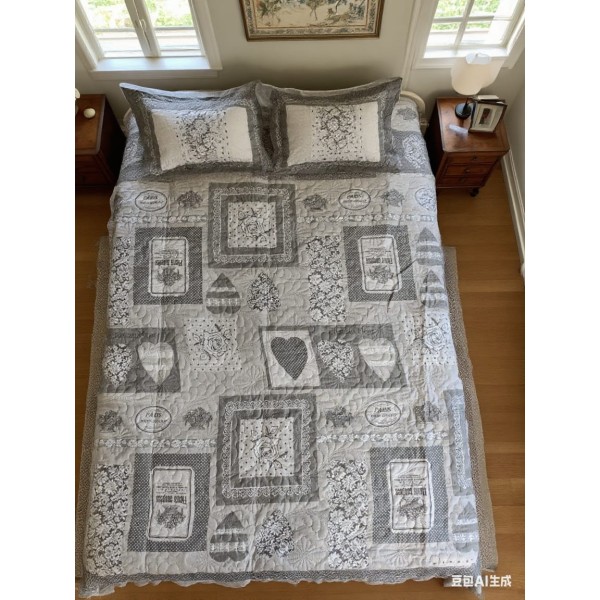 Set pilota de vară cu 2 fețe + 2 fețe de pernă, alb-negru cu accente grafice, PMV-004