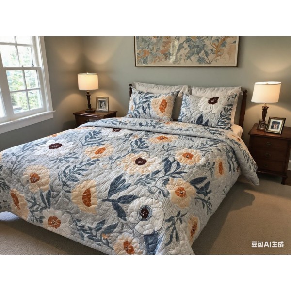 Set pilota de vară cu 2 fețe + 2 fețe de pernă – imprimeu floral galben, alb, gri deschis, PMV-008