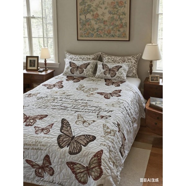 Set pilota de vară cu 2 fețe + 2 fețe de pernă– imprimeu fluturi maro, PMV-011