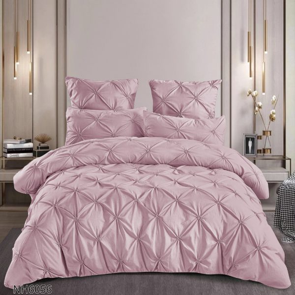 Lenjerie pat dublu finet 6 piese cu pliuri și cearceaf cu elastic-Mov Lavandă, LDI-092