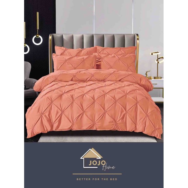 Lenjerie pat dublu finet 6 piese cu pliuri și cearceaf normal-somon, LIB 016