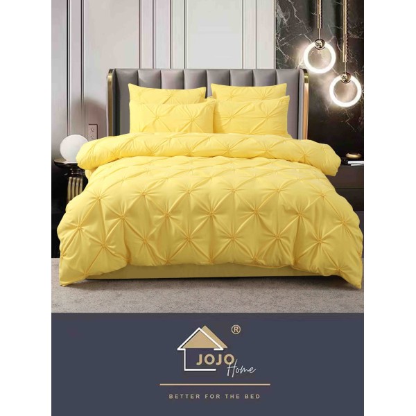 Lenjerie pat dublu finet 6 piese cu pliuri și cearceaf normal-galben pastel, LDI-060