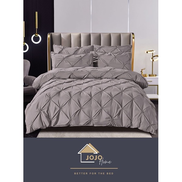 Lenjerie pat dublu finet 6 piese cu pliuri și cearceaf normal-gri nisipiu, LDI-061