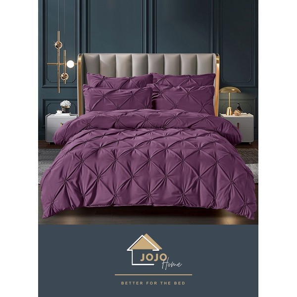 Lenjerie pat dublu finet 6 piese cu pliuri și cearceaf normal-mov pruna, LDI-064