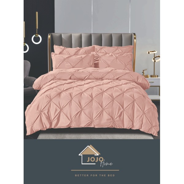 Lenjerie pat dublu finet 6 piese cu pliuri și cearceaf normal-roz pudra, LDI-065