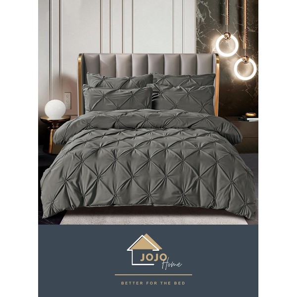 Lenjerie pat dublu finet 6 piese cu pliuri și cearceaf normal-gri inchis, LDI-066