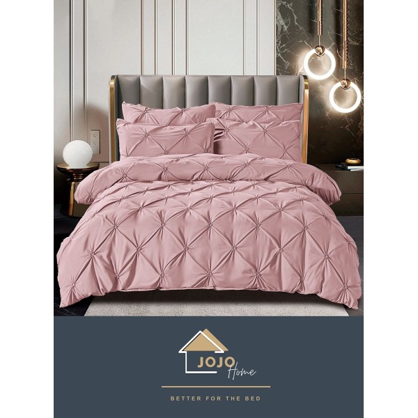 Lenjerie pat dublu finet 6 piese cu pliuri și cearceaf normal-roz prafuit, LDI-069