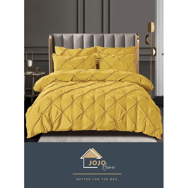 Lenjerie pat dublu finet 6 piese cu pliuri și cearceaf normal-galben mustar, LDI-070