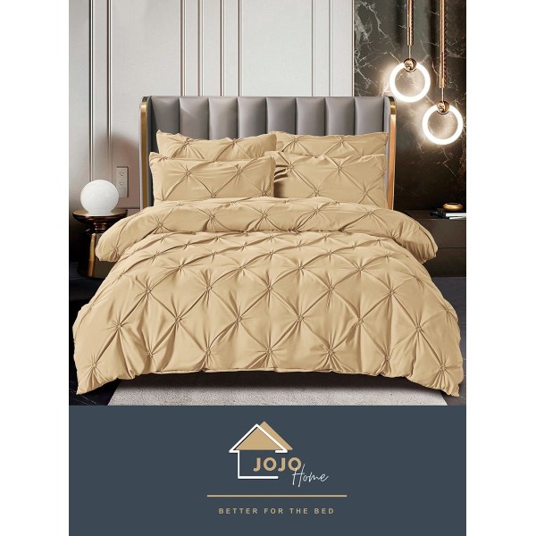 Lenjerie pat dublu finet 6 piese cu pliuri și cearceaf normal-bej deschis, LDI-072