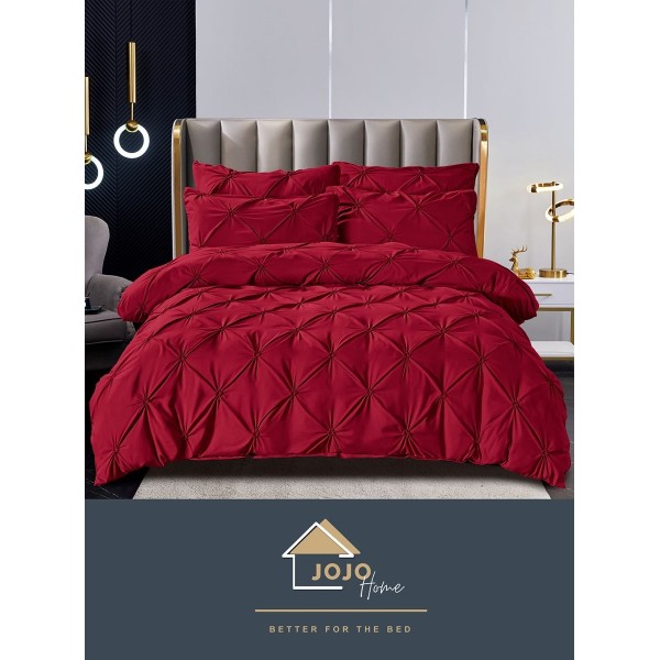 Lenjerie pat dublu finet 6 piese cu pliuri și cearceaf normal-rosu bordo, LDI-071