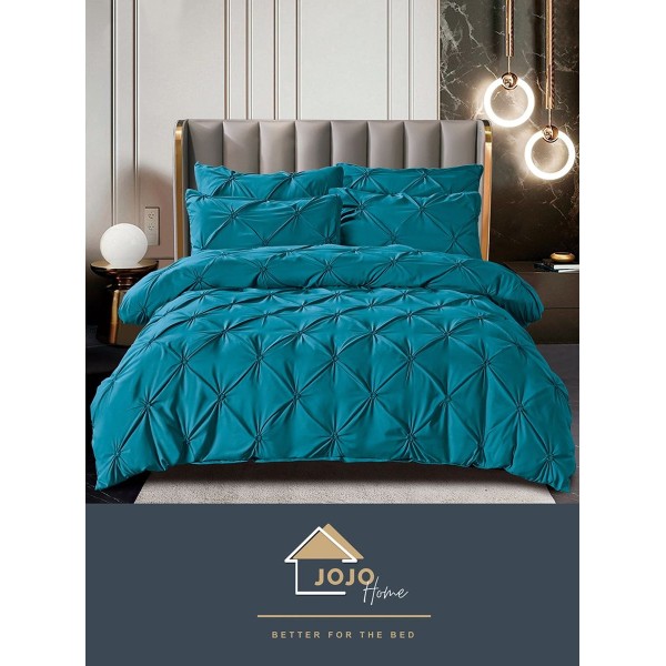 Lenjerie pat dublu finet 6 piese cu pliuri și cearceaf normal-turcoaz regal, LDI-074