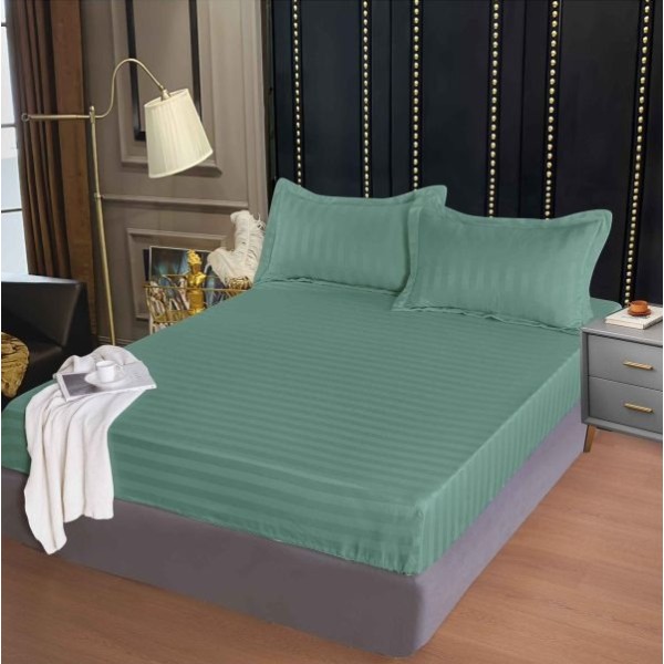 Set cearșaf cu elastic 160x200 cm din damasc finetat + 2 fețe de pernă–verde, LFD-011