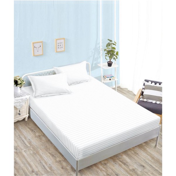Husă de pat damasc cu elastic 180x200 cm + 2 fețe de pernă – Alb, OHT-001