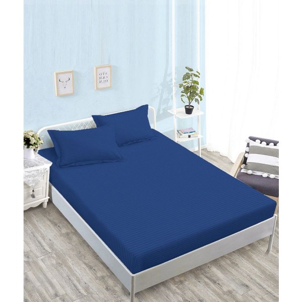 Husă de pat damasc cu elastic 180x200 cm + 2 fețe de pernă – Albastru, OHT-078