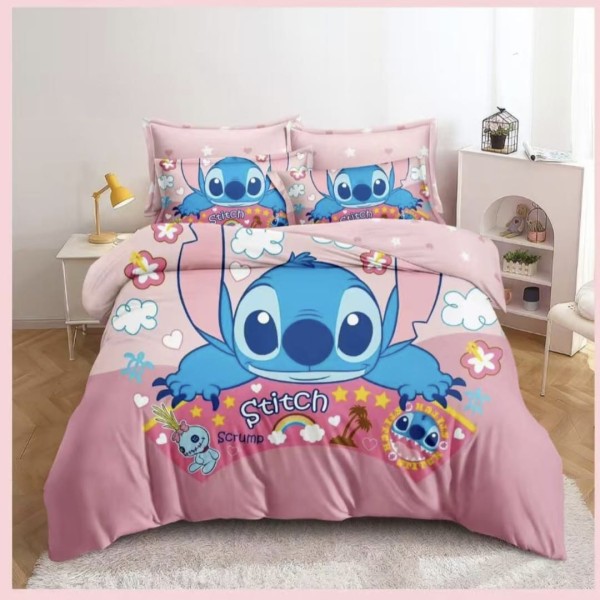 Lenjerie de Pat Finet 6 Piese – Pat Dublu – Stitch Roz, LCC-051