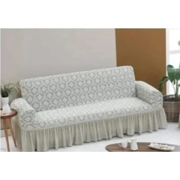 Husa elastica pentru canapea 2 locuri, model Jacquard, cu volanas, Crem, HCJ-060