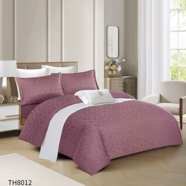 Lenjerie pat dublu Jacquard 4 piese cu cearșaf cu elastic – model elegant, Mov, LDJ-034