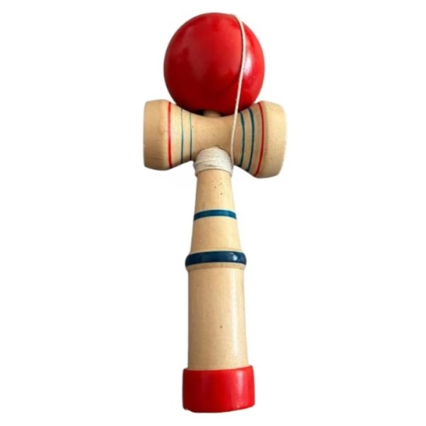 Kendama din lemn cu bilă roșie – jucărie clasică cu 2 cupe pentru îndemânare,  JCC-022