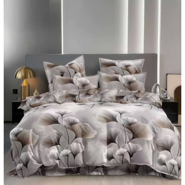 Lenjerie pat dublu 4 piese bumbac satinat – model flori, cearșaf normal, LDBS-317