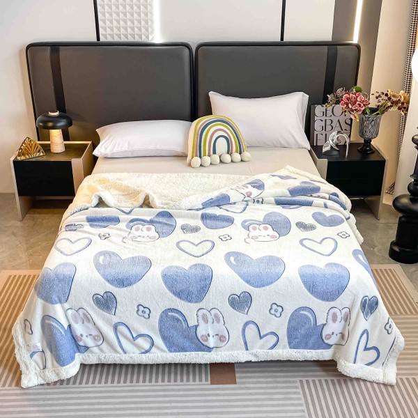 Pătură Cocolino cu blăniță 200x230 cm – moale, călduroasă și premium - Alb, model inimioare, PBC-061