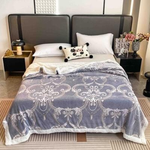 Pătură Cocolino cu blăniță 200x230 cm – moale, călduroasă și premium - Gri, model elegantPBC-050