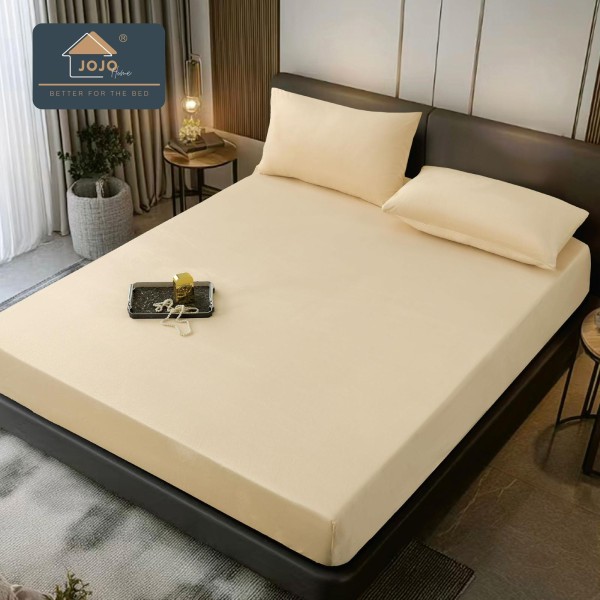 Husă Pat Catifea 180x200 cm + 2 Fețe de Pernă – Elegantă și Confortabilă, Bej deschis, HCP-008