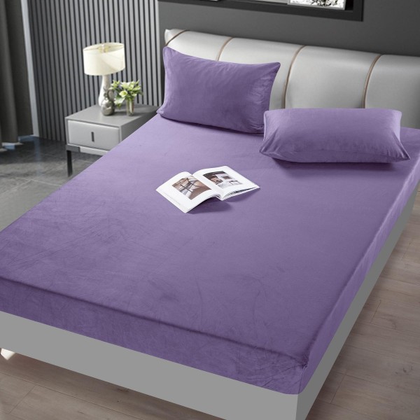 Husă Pat Catifea 180x200 cm + 2 Fețe de Pernă – Elegantă și Confortabilă, Mov, HCP-011