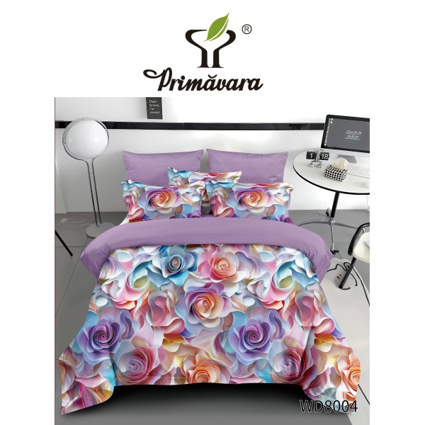 Lenjerie Pat 4 Piese 5D cu Cearșaf Elastic – Design Realist și Culori Vibrante, LFL-042