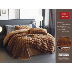 Set Lenjerie Cocolino 4 piese cu blăniță de iepure artificială – Pat dublu, maro, LCE-062