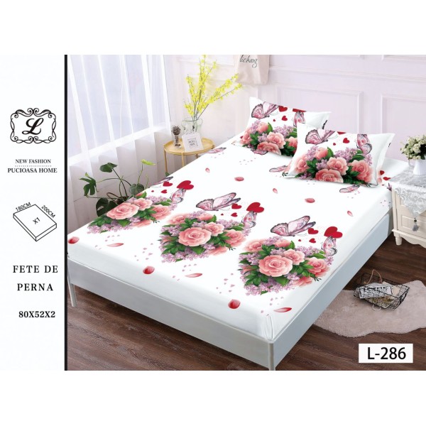 Cearșaf cu Elastic și 2 Fețe de Pernă – Model Floral cu Trandafiri Roz și Fluturi, 180x200 cm, OHT-082 Cearșaf cu Elastic și 2 Fețe de Pernă – Model Floral cu Trandafiri Roz și Fluturi, 180x200 cm, OHT-082