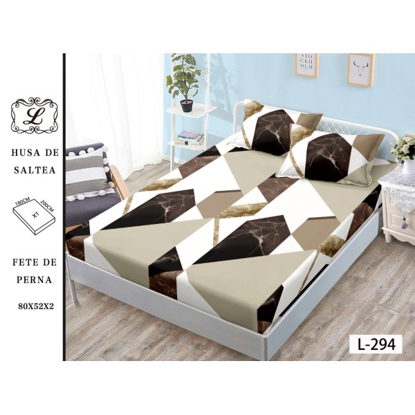 Cearșaf cu Elastic și 2 Fețe de Pernă – Model Geometric cu Imitație Marmură, Maro-Bej, 180x200 cm, OHT-061 Cearșaf cu Elastic și 2 Fețe de Pernă – Model Geometric cu Imitație Marmură, Maro-Bej, 180x200 cm, OHT-061