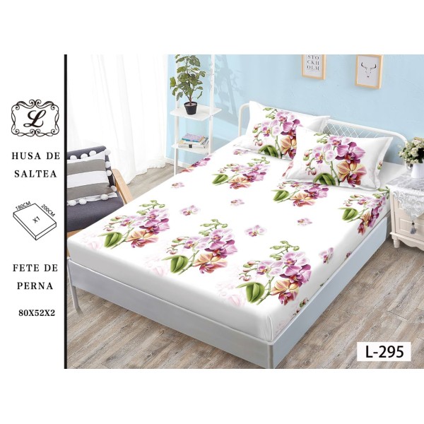 Cearșaf cu Elastic și 2 Fețe de Pernă – Model Floral Orhidee Roz-Lila, 180x200 cm, OHT-066 Cearșaf cu Elastic și 2 Fețe de Pernă – Model Floral Orhidee Roz-Lila, 180x200 cm, OHT-066