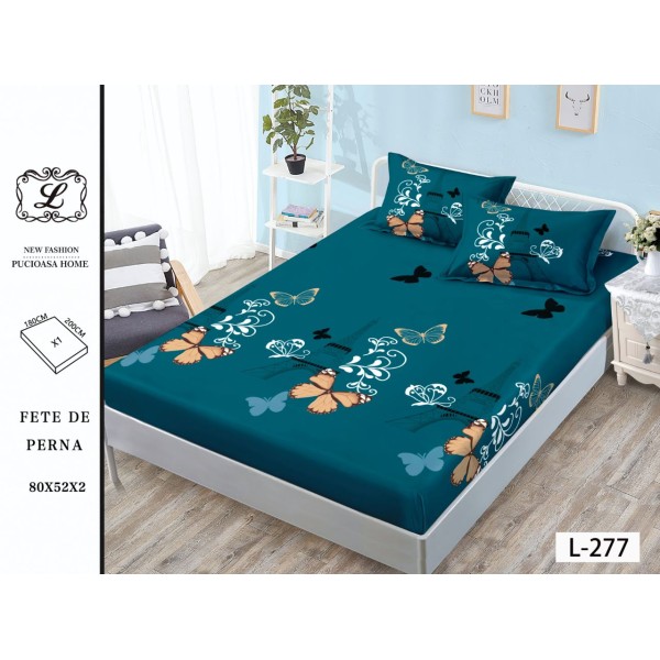 Cearșaf cu Elastic și 2 Fețe de Pernă – Model Fluturi și Ornamente, Verde Petrol, 180x200 cm, OHT-049 Cearșaf cu Elastic și 2 Fețe de Pernă – Model Fluturi și Ornamente, Verde Petrol, 180x200 cm, OHT-049