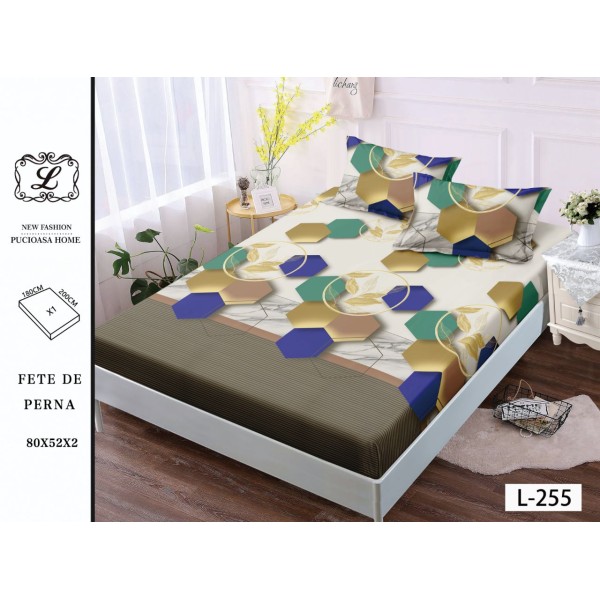 Cearșaf cu Elastic și 2 Fețe de Pernă – Model Geometric Hexagoane Multicolor, 180x200 cm, OHT-048 Cearșaf cu Elastic și 2 Fețe de Pernă – Model Geometric Hexagoane Multicolor, 180x200 cm, OHT-048